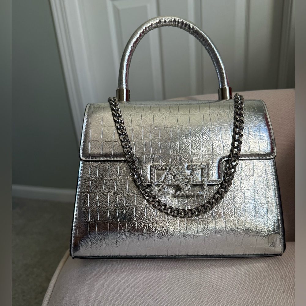 ALDO Silver Croc-Embossed Chain Handle Bag - Picture 1 of 4